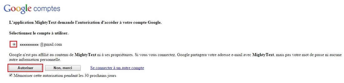 autorisation d'accéder à votre compte gmail