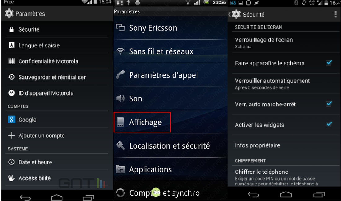 parametres verouillage de lecran android