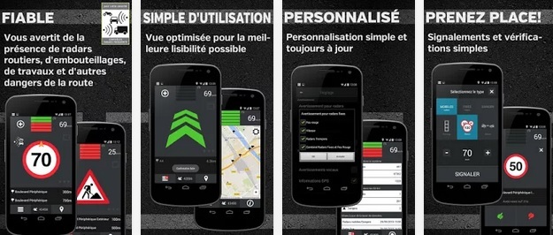 Screenshots application camsam détection des radars