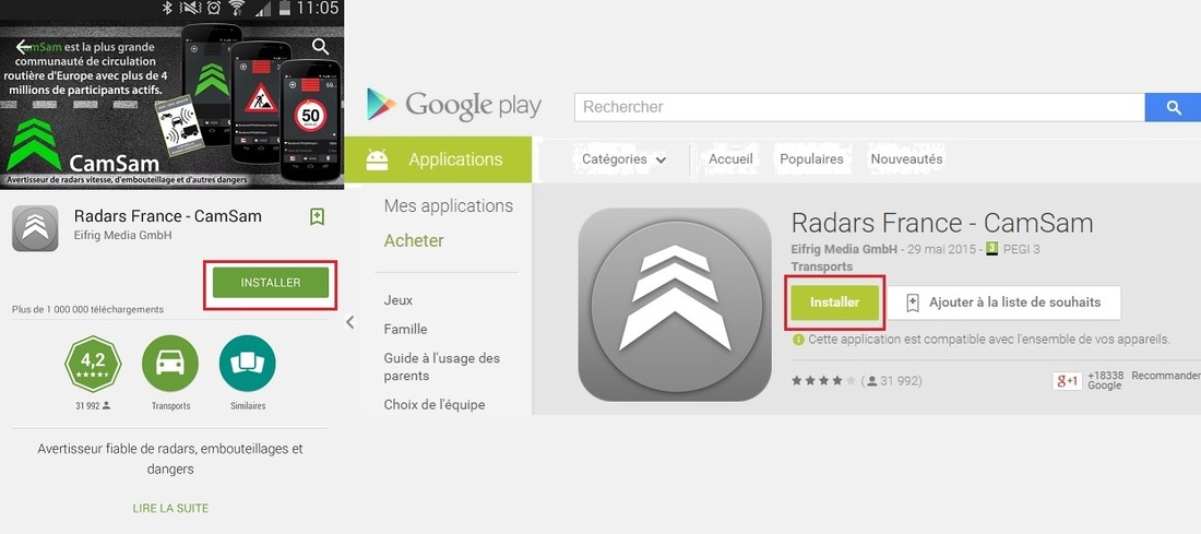 installation camsam application mobile pour détecter les radars