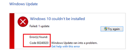 code erreur windows 10 installation 