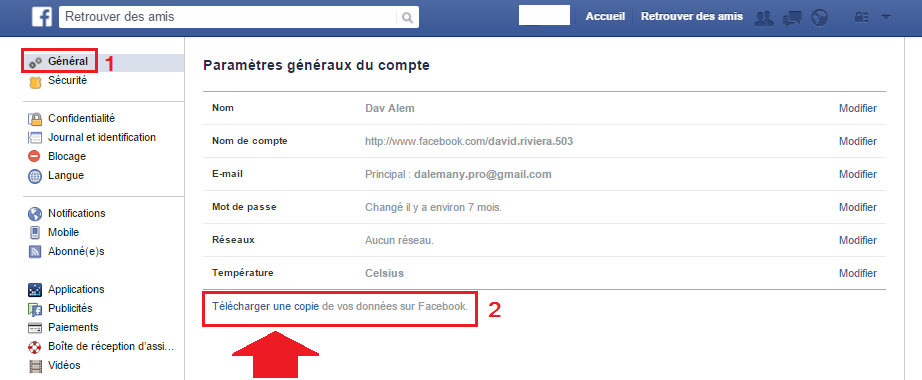 facebook archive sauvegarde