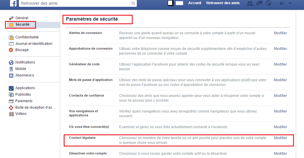 facebook legataire