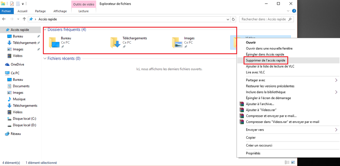 supprimer fichiers dossiers récents windows 10 