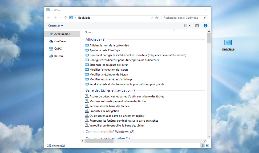 god mode paramètre modifiable windows 10