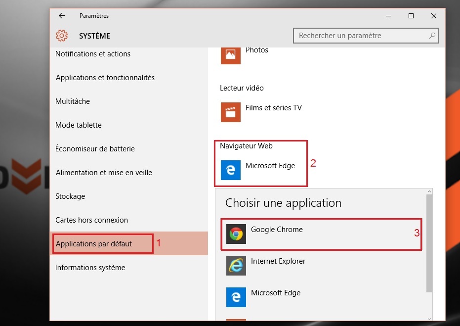 paramètres google chrome navigateur par défaut