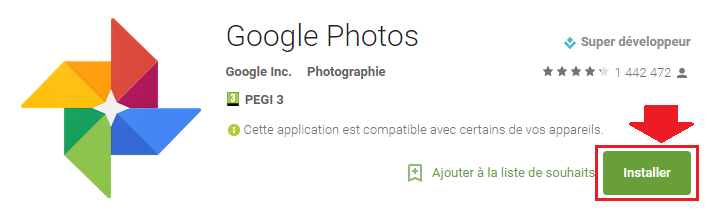 installation google photos