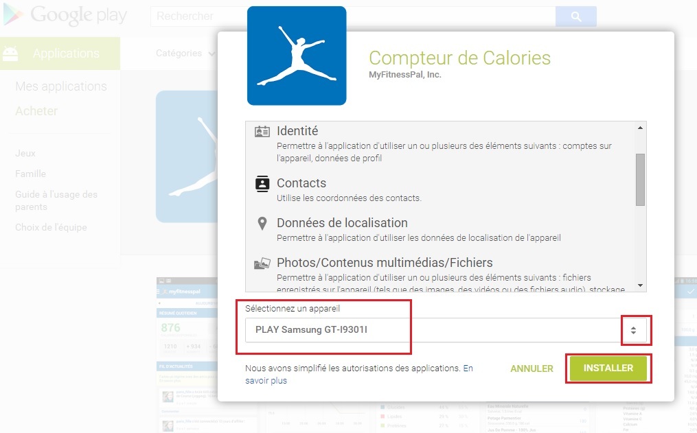 procéder à l'installation de myfitnesspal application