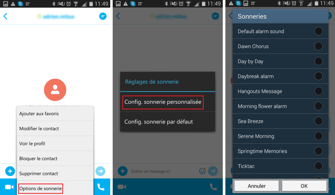 sonnerie  sur skype android