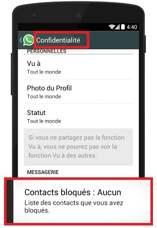 whatsapp bloquer un contact 