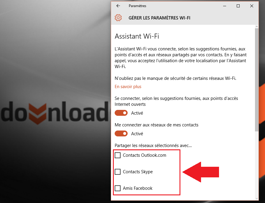 désactiver Wi-Fi Sense