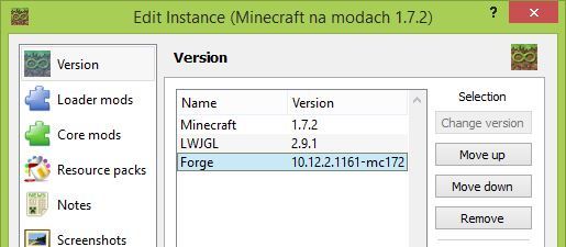 Zainstalowany Forge na liście w MultiMC