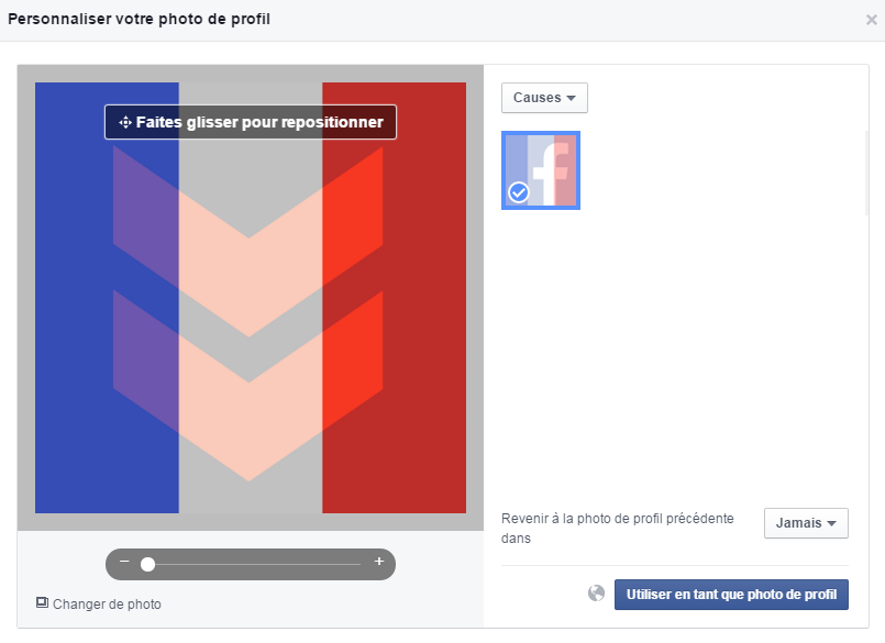 NousSommesUnis PrayForParis Attentat filtre Facebook drapeau français