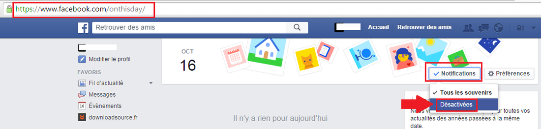 configurer supprimer fonction facebook on this day