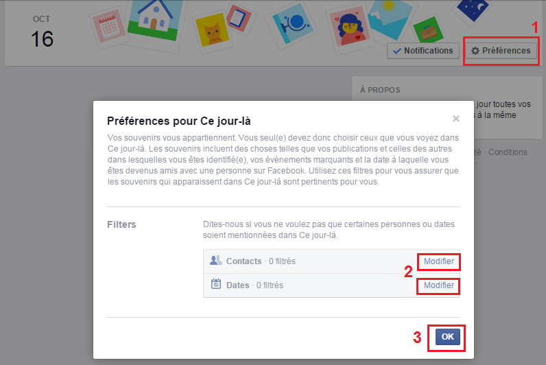 configurer supprimer fonction facebook on this day