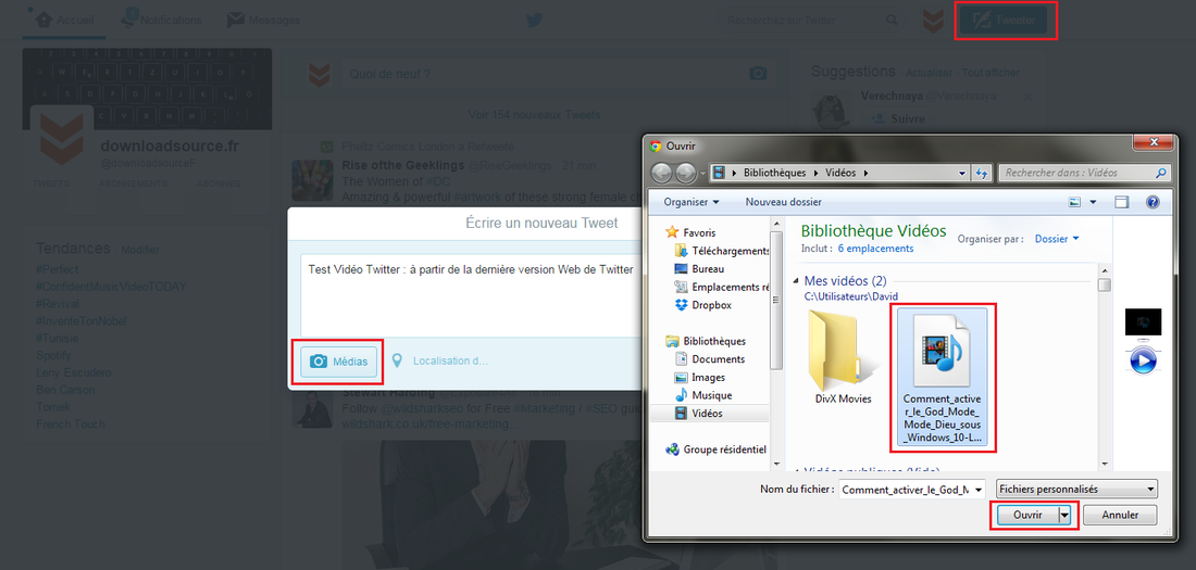publication vidéo twitter