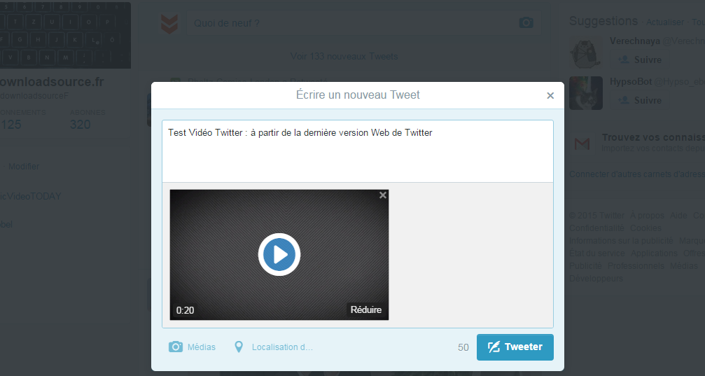 publication vidéo twitter