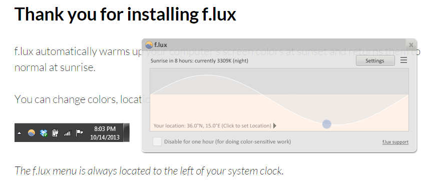 flux logiciel luminosité écran