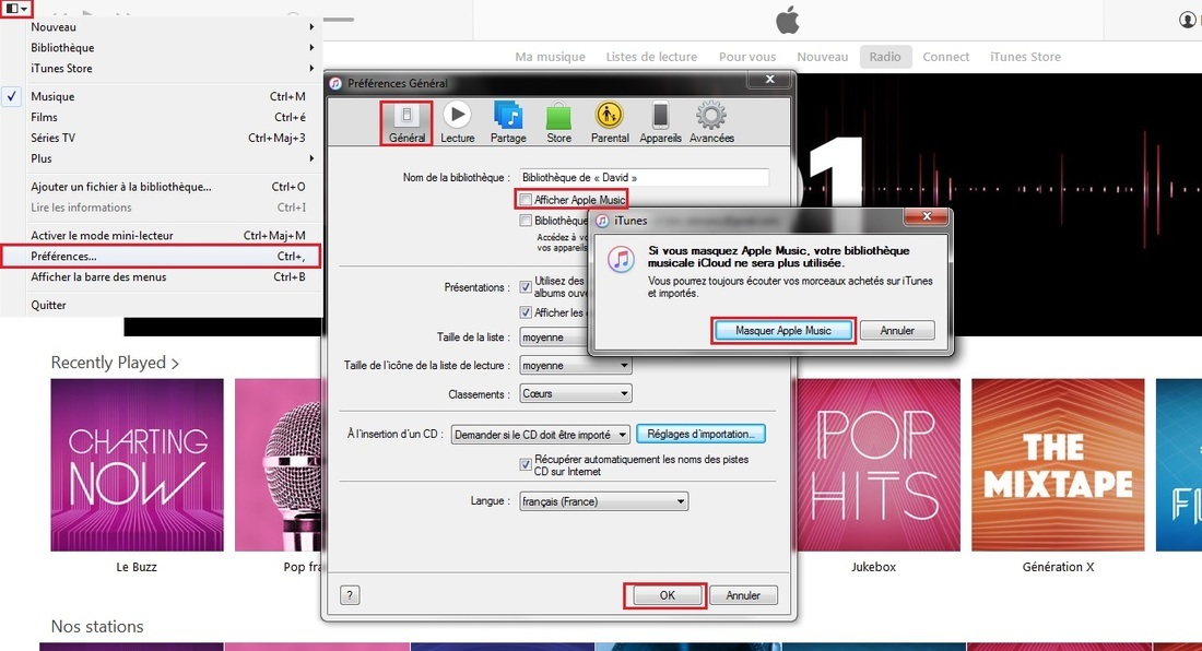 modification des préférences itunes pour apple music