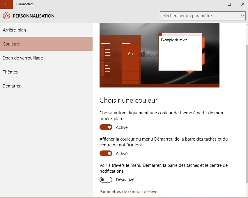 comment modifier la couleur du menu windows 10